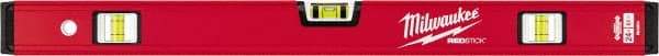 Milwaukee Tool - 24" Long 3 Vial Box Beam Level - Aluminum, Red, 1 Level & 2 Plumb Vials - Industrial Tool & Supply