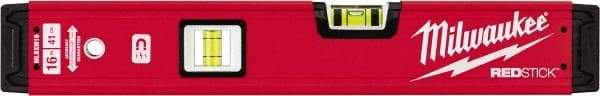 Milwaukee Tool - Magnetic 16" Long 2 Vial Box Beam Level - Aluminum, Red, 1 Level & 1 Plumb Vials - Industrial Tool & Supply