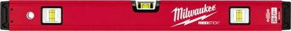 Milwaukee Tool - 24" Long 3 Vial Box Beam Level - Aluminum, Red, 1 Level & 2 Plumb Vials - Industrial Tool & Supply