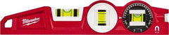 Milwaukee Tool - Magnetic 10" Long 3 Vial Torpedo Level - Die Cast, Red, 1 Level, 1 Plumb & 1 Rotating/Locking Vials - Industrial Tool & Supply