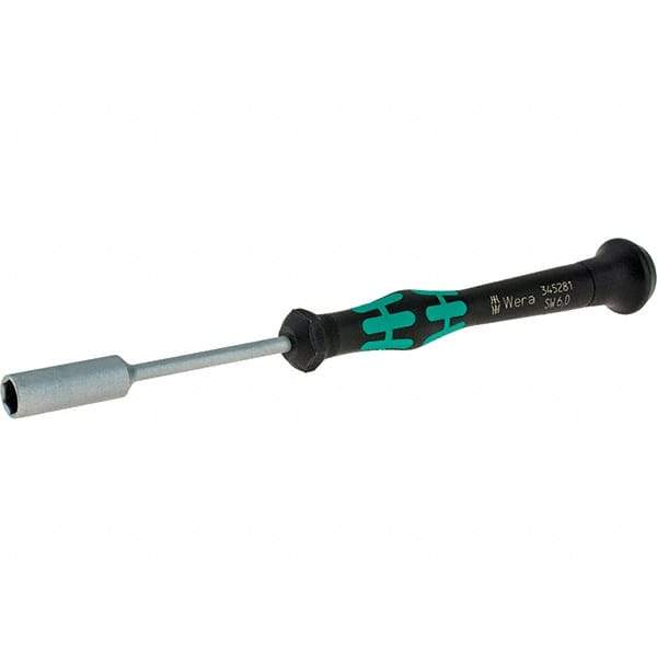 Wera - 6mm Solid Shaft Precision Nutdriver - Cushion Grip Handle, 6-1/4" OAL - Industrial Tool & Supply