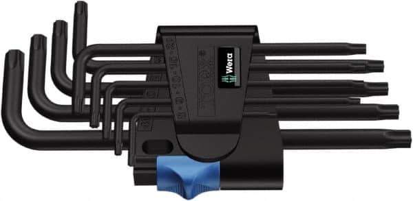 Wera - 9 Piece T8 to T40 Cast Steel L-Key Torx Key Set - T8, T9, T10, T15, T20, T25, T27, T30, T40 Torx Size - Industrial Tool & Supply