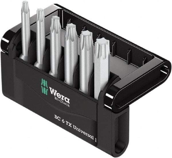 Wera - 6 Piece, 1/4" Drive Screwdriver Bit Set - T10 to T40 Torx - Industrial Tool & Supply