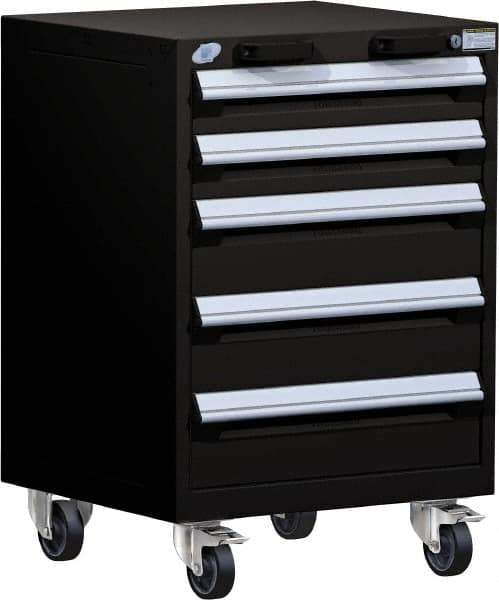 Rousseau Metal - 5 Drawer Steel Tool Roller Cabinet - 24" Wide x 35-1/8" High x 27" Deep, Ball Bearing Drawer Slides, Black - Industrial Tool & Supply