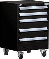Rousseau Metal - 5 Drawer Steel Tool Roller Cabinet - 24" Wide x 35-1/8" High x 27" Deep, Ball Bearing Drawer Slides, Black - Industrial Tool & Supply