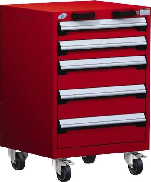 Rousseau Metal - 5 Drawer Steel Tool Roller Cabinet - 24" Wide x 35-1/8" High x 27" Deep, Ball Bearing Drawer Slides, Red - Industrial Tool & Supply