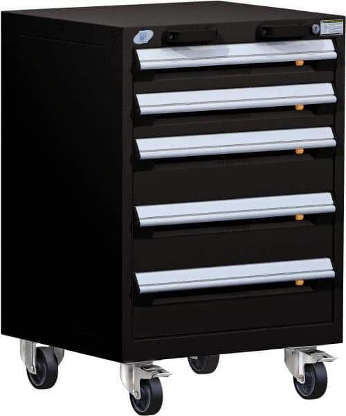 Rousseau Metal - 5 Drawer Steel Tool Roller Cabinet - 24" Wide x 35-1/8" High x 21" Deep, Ball Bearing Drawer Slides, Black - Industrial Tool & Supply