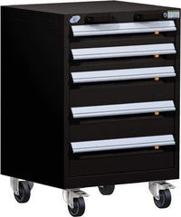 Rousseau Metal - 5 Drawer Steel Tool Roller Cabinet - 24" Wide x 35-1/8" High x 21" Deep, Ball Bearing Drawer Slides, Black - Industrial Tool & Supply