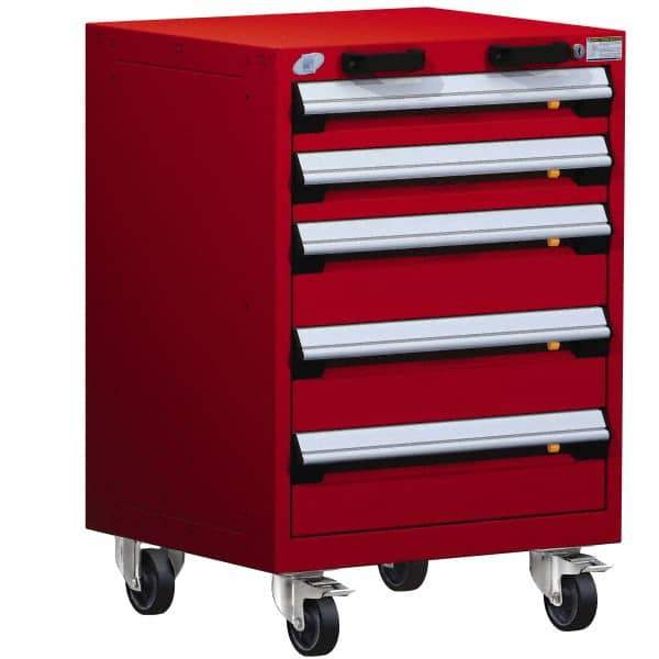 Rousseau Metal - 5 Drawer Steel Tool Roller Cabinet - 24" Wide x 35-1/8" High x 21" Deep, Ball Bearing Drawer Slides, Red - Industrial Tool & Supply