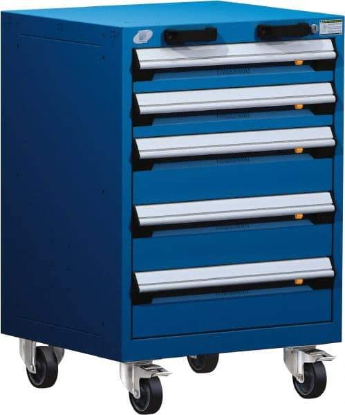 Rousseau Metal - 5 Drawer Steel Tool Roller Cabinet - 24" Wide x 35-1/8" High x 21" Deep, Ball Bearing Drawer Slides, Blue - Industrial Tool & Supply