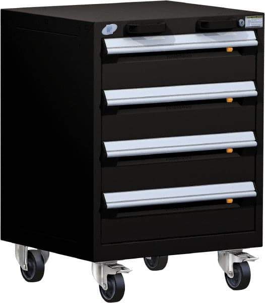 Rousseau Metal - 4 Drawer Steel Tool Roller Cabinet - 24" Wide x 33" High x 27" Deep, Ball Bearing Drawer Slides, Black - Industrial Tool & Supply