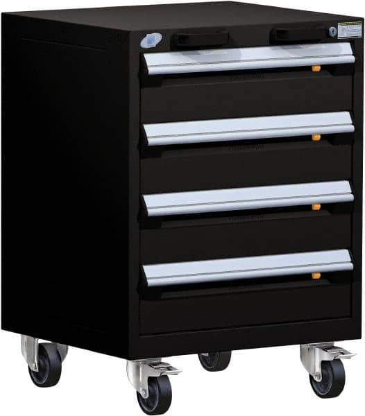 Rousseau Metal - 4 Drawer Steel Tool Roller Cabinet - 24" Wide x 33" High x 21" Deep, Ball Bearing Drawer Slides, Black - Industrial Tool & Supply