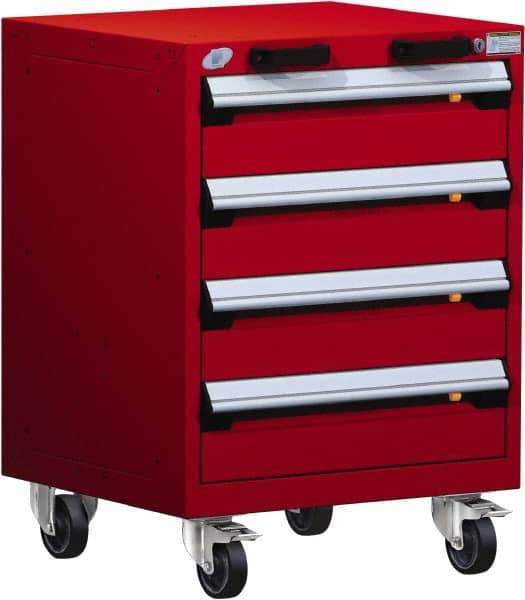 Rousseau Metal - 4 Drawer Steel Tool Roller Cabinet - 24" Wide x 33" High x 21" Deep, Ball Bearing Drawer Slides, Red - Industrial Tool & Supply
