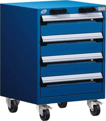 Rousseau Metal - 4 Drawer Steel Tool Roller Cabinet - 24" Wide x 33" High x 21" Deep, Ball Bearing Drawer Slides, Blue - Industrial Tool & Supply