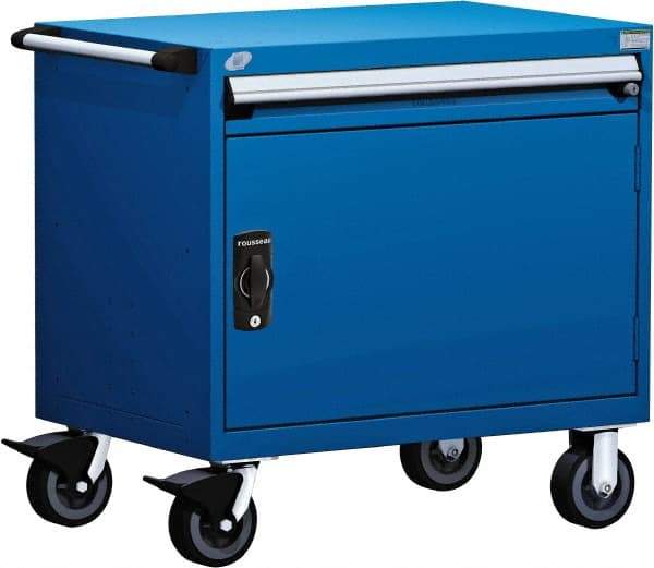 Rousseau Metal - 1 Drawer Steel Tool Roller Cabinet - 30" Wide x 35-1/8" High x 21" Deep, Ball Bearing Drawer Slides, Blue - Industrial Tool & Supply