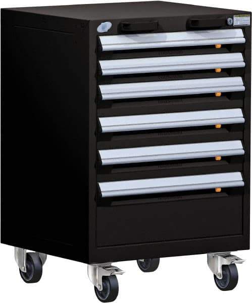 Rousseau Metal - 6 Drawer Steel Tool Roller Cabinet - 24" Wide x 35-1/8" High x 21" Deep, Ball Bearing Drawer Slides, Black - Industrial Tool & Supply