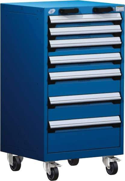Rousseau Metal - 7 Drawer Steel Tool Roller Cabinet - 24" Wide x 43-1/8" High x 27" Deep, Ball Bearing Drawer Slides, Blue - Industrial Tool & Supply