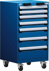 Rousseau Metal - 7 Drawer Steel Tool Roller Cabinet - 24" Wide x 43-1/8" High x 27" Deep, Ball Bearing Drawer Slides, Blue - Industrial Tool & Supply