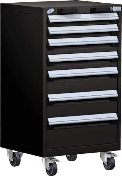 Rousseau Metal - 7 Drawer Steel Tool Roller Cabinet - 24" Wide x 43-1/8" High x 21" Deep, Ball Bearing Drawer Slides, Black - Industrial Tool & Supply