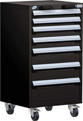 Rousseau Metal - 7 Drawer Steel Tool Roller Cabinet - 24" Wide x 43-1/8" High x 21" Deep, Ball Bearing Drawer Slides, Black - Industrial Tool & Supply