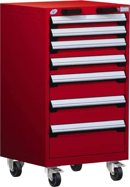 Rousseau Metal - 7 Drawer Steel Tool Roller Cabinet - 24" Wide x 43-1/8" High x 21" Deep, Ball Bearing Drawer Slides, Red - Industrial Tool & Supply