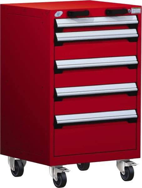 Rousseau Metal - 5 Drawer Steel Tool Roller Cabinet - 24" Wide x 39-1/8" High x 27" Deep, Ball Bearing Drawer Slides, Red - Industrial Tool & Supply