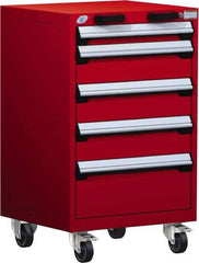 Rousseau Metal - 5 Drawer Steel Tool Roller Cabinet - 24" Wide x 39-1/8" High x 27" Deep, Ball Bearing Drawer Slides, Red - Industrial Tool & Supply