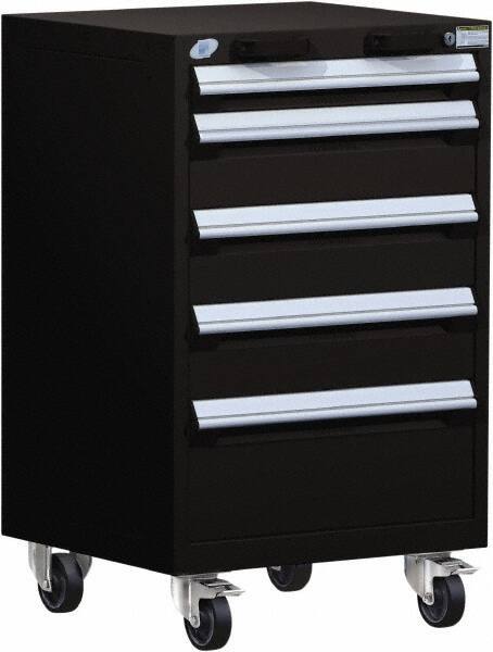 Rousseau Metal - 5 Drawer Steel Tool Roller Cabinet - 24" Wide x 39-1/8" High x 21" Deep, Ball Bearing Drawer Slides, Black - Industrial Tool & Supply