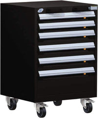 Rousseau Metal - 6 Drawer Steel Tool Roller Cabinet - 24" Wide x 35-1/8" High x 27" Deep, Ball Bearing Drawer Slides, Black - Industrial Tool & Supply
