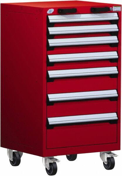 Rousseau Metal - 7 Drawer Steel Tool Roller Cabinet - 24" Wide x 43-1/8" High x 27" Deep, Ball Bearing Drawer Slides, Red - Industrial Tool & Supply