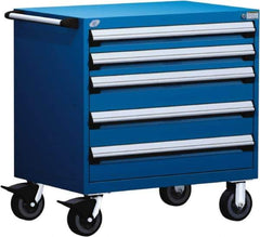 Rousseau Metal - 5 Drawer Steel Tool Roller Cabinet - 30" Wide x 37-1/2" High x 21" Deep, Ball Bearing Drawer Slides, Blue - Industrial Tool & Supply