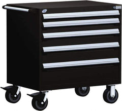 Rousseau Metal - 5 Drawer Steel Tool Roller Cabinet - 36" Wide x 37-1/2" High x 24" Deep, Ball Bearing Drawer Slides, Black - Industrial Tool & Supply