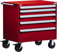 Rousseau Metal - 5 Drawer Steel Tool Roller Cabinet - 36" Wide x 37-1/2" High x 24" Deep, Ball Bearing Drawer Slides, Red - Industrial Tool & Supply