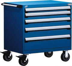 Rousseau Metal - 5 Drawer Steel Tool Roller Cabinet - 36" Wide x 37-1/2" High x 24" Deep, Ball Bearing Drawer Slides, Blue - Industrial Tool & Supply