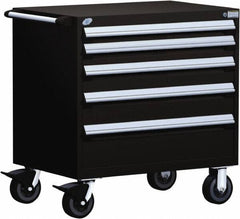 Rousseau Metal - 5 Drawer Steel Tool Roller Cabinet - 36" Wide x 37-1/2" High x 18" Deep, Ball Bearing Drawer Slides, Black - Industrial Tool & Supply