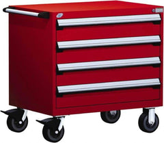 Rousseau Metal - 4 Drawer Steel Tool Roller Cabinet - 36" Wide x 35-1/8" High x 18" Deep, Ball Bearing Drawer Slides, Red - Industrial Tool & Supply