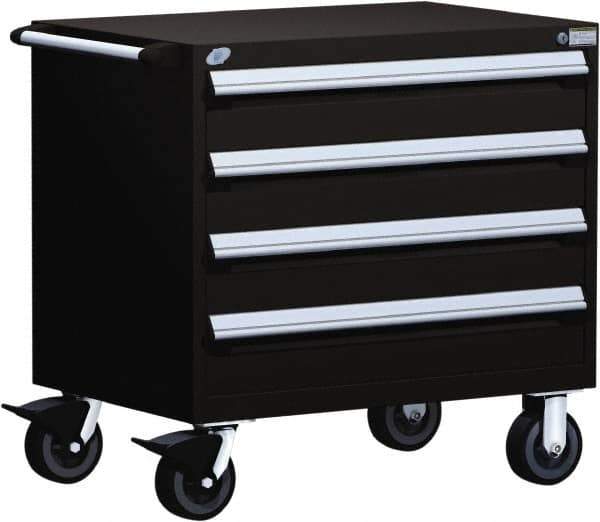 Rousseau Metal - 4 Drawer Steel Tool Roller Cabinet - 30" Wide x 35-1/8" High x 27" Deep, Ball Bearing Drawer Slides, Red - Industrial Tool & Supply