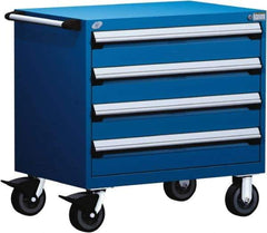 Rousseau Metal - 4 Drawer Steel Tool Roller Cabinet - 30" Wide x 35-1/8" High x 21" Deep, Ball Bearing Drawer Slides, Blue - Industrial Tool & Supply