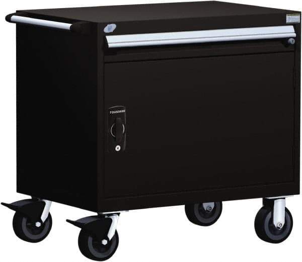 Rousseau Metal - 1 Drawer Steel Tool Roller Cabinet - 36" Wide x 35-1/8" High x 24" Deep, Ball Bearing Drawer Slides, Black - Industrial Tool & Supply