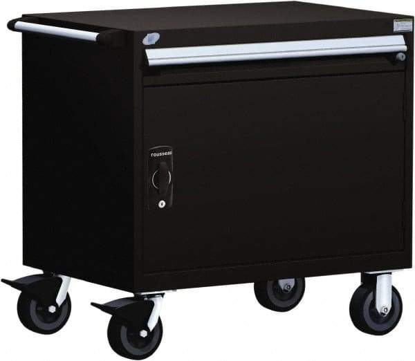 Rousseau Metal - 1 Drawer Steel Tool Roller Cabinet - 36" Wide x 35-1/8" High x 18" Deep, Ball Bearing Drawer Slides, Black - Industrial Tool & Supply