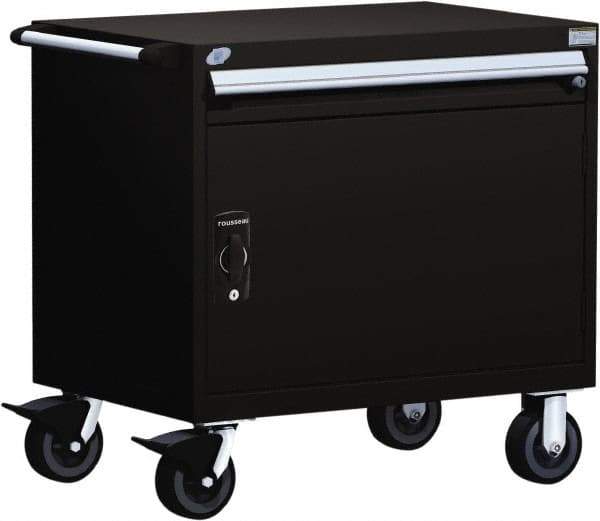 Rousseau Metal - 1 Drawer Steel Tool Roller Cabinet - 30" Wide x 35-1/8" High x 27" Deep, Ball Bearing Drawer Slides, Black - Industrial Tool & Supply