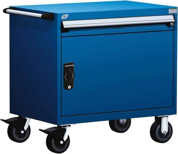 Rousseau Metal - 4 Drawer Steel Tool Roller Cabinet - 30" Wide x 35-1/8" High x 27" Deep, Ball Bearing Drawer Slides, Blue - Industrial Tool & Supply