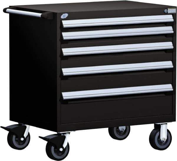 Rousseau Metal - 5 Drawer Steel Tool Roller Cabinet - 30" Wide x 37-1/2" High x 27" Deep, Ball Bearing Drawer Slides, Black - Industrial Tool & Supply