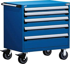 Rousseau Metal - 5 Drawer Steel Tool Roller Cabinet - 30" Wide x 37-1/2" High x 27" Deep, Ball Bearing Drawer Slides, Blue - Industrial Tool & Supply