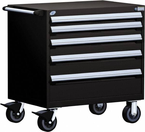 Rousseau Metal - 5 Drawer Steel Tool Roller Cabinet - 30" Wide x 37-1/2" High x 21" Deep, Ball Bearing Drawer Slides, Black - Industrial Tool & Supply