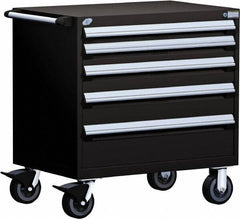 Rousseau Metal - 5 Drawer Steel Tool Roller Cabinet - 30" Wide x 37-1/2" High x 21" Deep, Ball Bearing Drawer Slides, Black - Industrial Tool & Supply