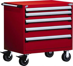 Rousseau Metal - 5 Drawer Steel Tool Roller Cabinet - 30" Wide x 37-1/2" High x 21" Deep, Ball Bearing Drawer Slides, Red - Industrial Tool & Supply