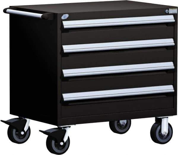 Rousseau Metal - 4 Drawer Steel Tool Roller Cabinet - 36" Wide x 35-1/8" High x 24" Deep, Ball Bearing Drawer Slides, Black - Industrial Tool & Supply