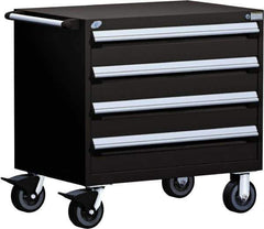 Rousseau Metal - 4 Drawer Steel Tool Roller Cabinet - 36" Wide x 35-1/8" High x 24" Deep, Ball Bearing Drawer Slides, Black - Industrial Tool & Supply