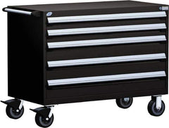 Rousseau Metal - 5 Drawer Steel Tool Roller Cabinet - 48" Wide x 37-1/2" High x 27" Deep, Ball Bearing Drawer Slides, Black - Industrial Tool & Supply